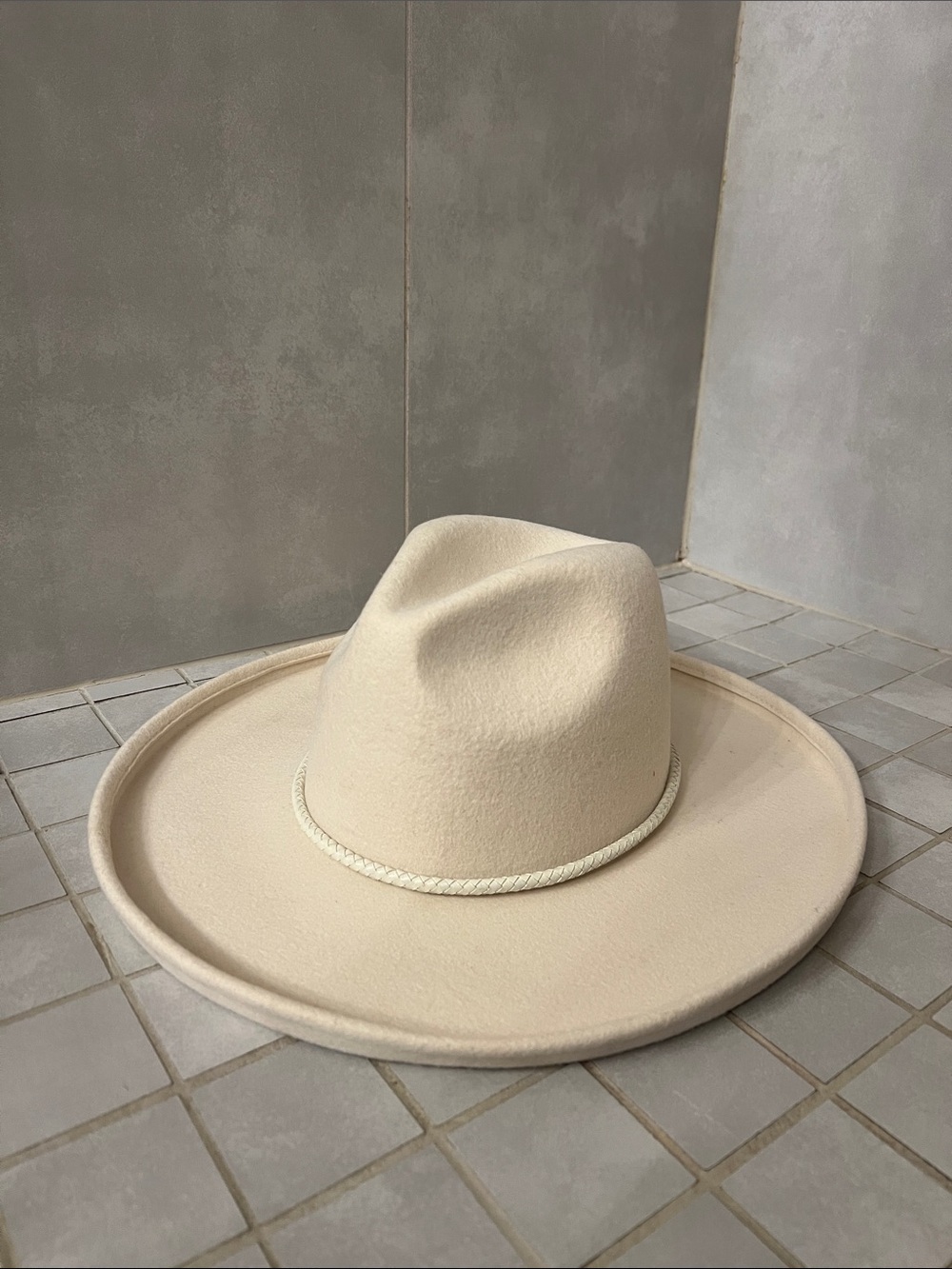 GIGI PIP Cream Wide-Brim Felt Fedora with Braided Trim